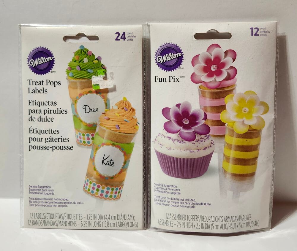 Wilton Treat Pops Labels & Fun Pix Flower Toppers Cake Decorating Lot